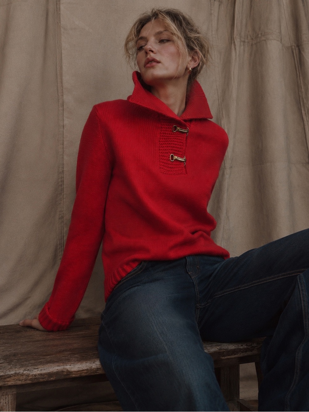 Ralph Lauren Jeans Co Women's Size Small Red St. Tropez Clasp Fold Down Collar